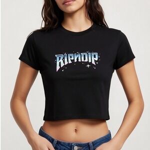 RIPNDIP Women's Sparkle Cropped T shirt Black Size Large 0180